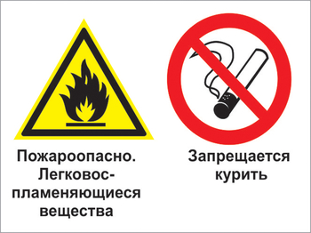 Кз 23 пожароопасно - легковоспламеняющиеся вещества. запрещается курить. (пластик, 400х300 мм) - Знаки безопасности - Комбинированные знаки безопасности - Магазин охраны труда и техники безопасности stroiplakat.ru